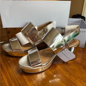 AEROSOLES Silver Platform Sandals with Chunky Heel
